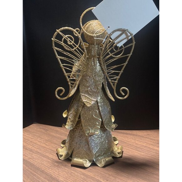 Cracker Barrel Gold Glitter Angel Tealight Candle Holder With Glass Cup - Picture 3 of 11